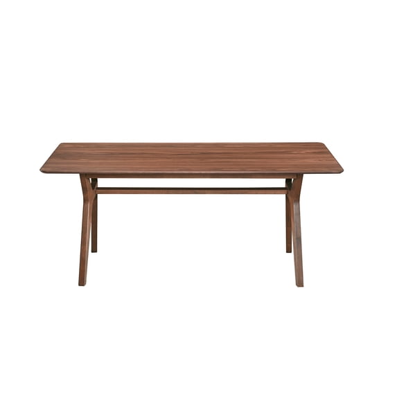 CONSDAN Dining Table for 4-8, Table Only, 71x35 Extra Large, Rectangular Shape, Walnut Veneer Top, Solid Wood Frame, Softly Curved Edges, Elegant Look