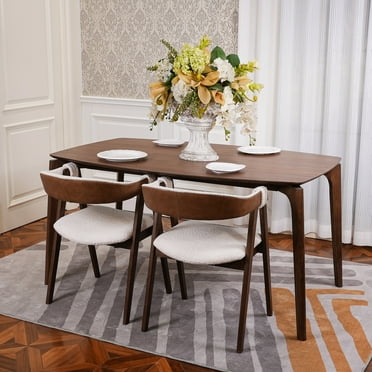 CONSDAN Dining Table Set for 4-6, includes 1 Table & 4 Chairs, Walnut Veneer Top, Solid Wood Frame, Natural Wood Grain, Easy Assembly, Modern Design