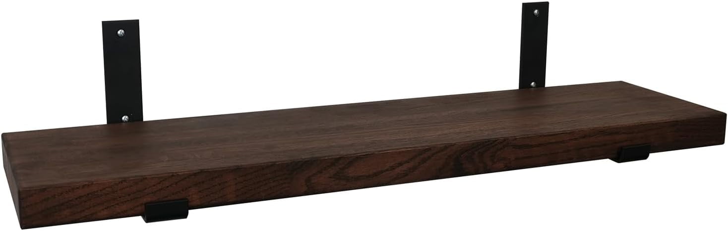CONSDAN Floating Shelves, USA Grown Solid Oak Hardwood, Wall Shelves for Bedroom, Bathroom, Living Room, Kitchen, Dark Walnut