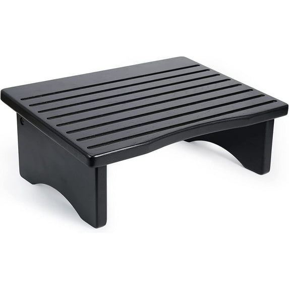 CONSDAN Footrest, Ergonomic Foot Rest for Under Desk at Work, Nursing Foot Stool, Natural Solid Wood Non-Slip Slanted Top Foot Stool for Office/Standing Desk (Black Color)