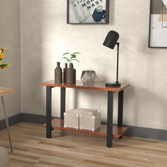CONSDAN Industrial Bookshelf, Console Table, Entryway Table, USA Grown Poplar Hardwood, Rustic Bookcase, Storage Shelves, Display Shelves, Sofa Table-2 Tier Shelf