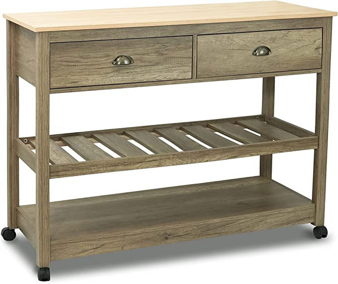 CONSDAN Kitchen Island, Kitchen Cart with Storage, Kitchen Island on Wheels, Kitchen Storage Islands & Carts, Two-Tier Open Shelf Kitchen Island-Natural