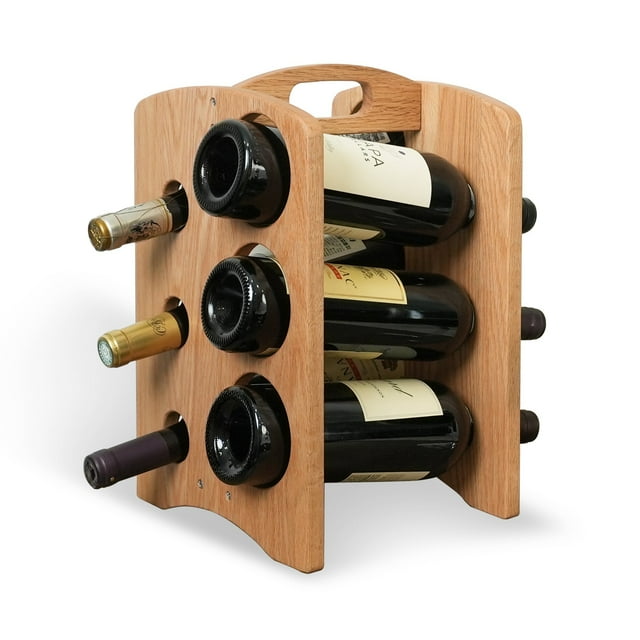 CONSDAN Oak Wine Rack, Wooden Wine Storage Racks, Portable 6 Bottles
