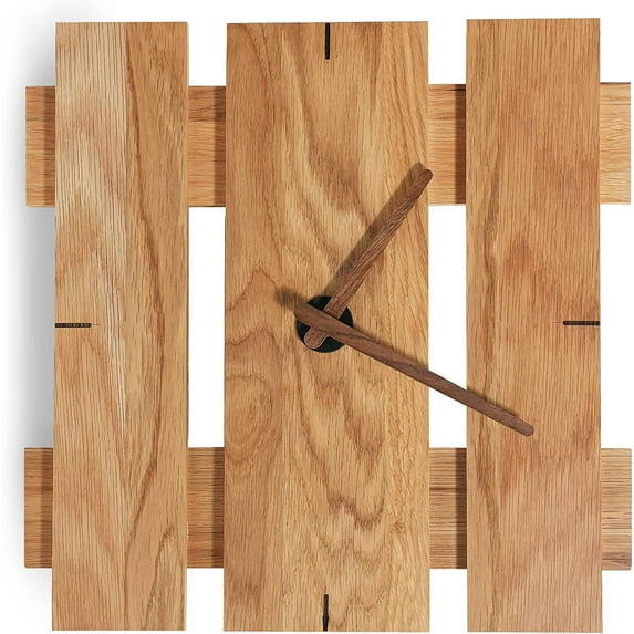 CONSDAN Wood Wall Clocks Battery Operated, USA Grown Hardwood Wall Decor, Analog Wooden Clock for Kitchen Bedroom Office, Vintage Oak Solid Wood Clock Face, 12", Natural Color Square