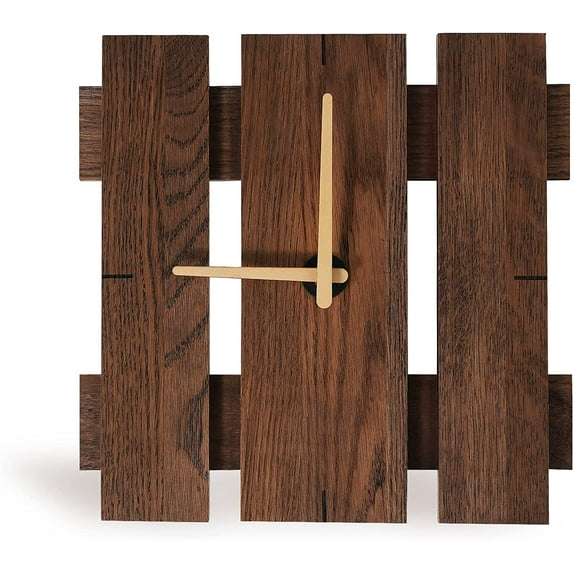 CONSDAN Wood Wall Clocks Battery Operated, USA Grown Hardwood Wall Decor, Analog Wooden Clock for Kitchen Bedroom Office, Vintage Oak Solid Wood Clock Face, 12", Walnut Color Square