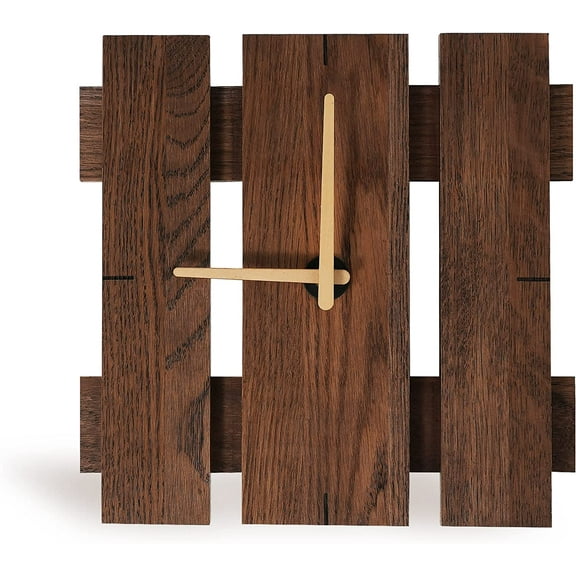 CONSDAN Wood Wall Clocks Battery Operated, USA Grown Hardwood Wall Decor, Analog Wooden Clock for Kitchen Bedroom Office, Vintage Oak Solid Wood Clock Face, 12", Walnut Color Square