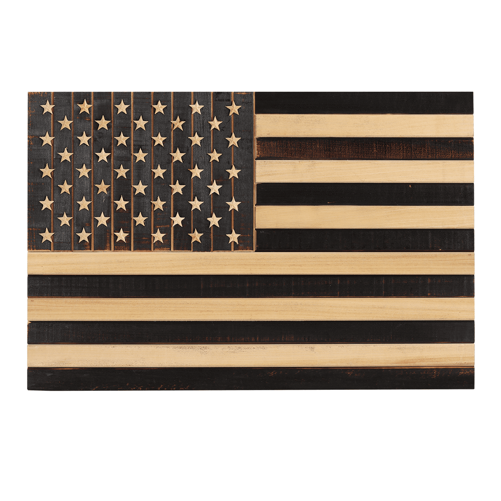 Rustic Black and Beige Wooden American Flag Wall Decor, 37"x19.5"
