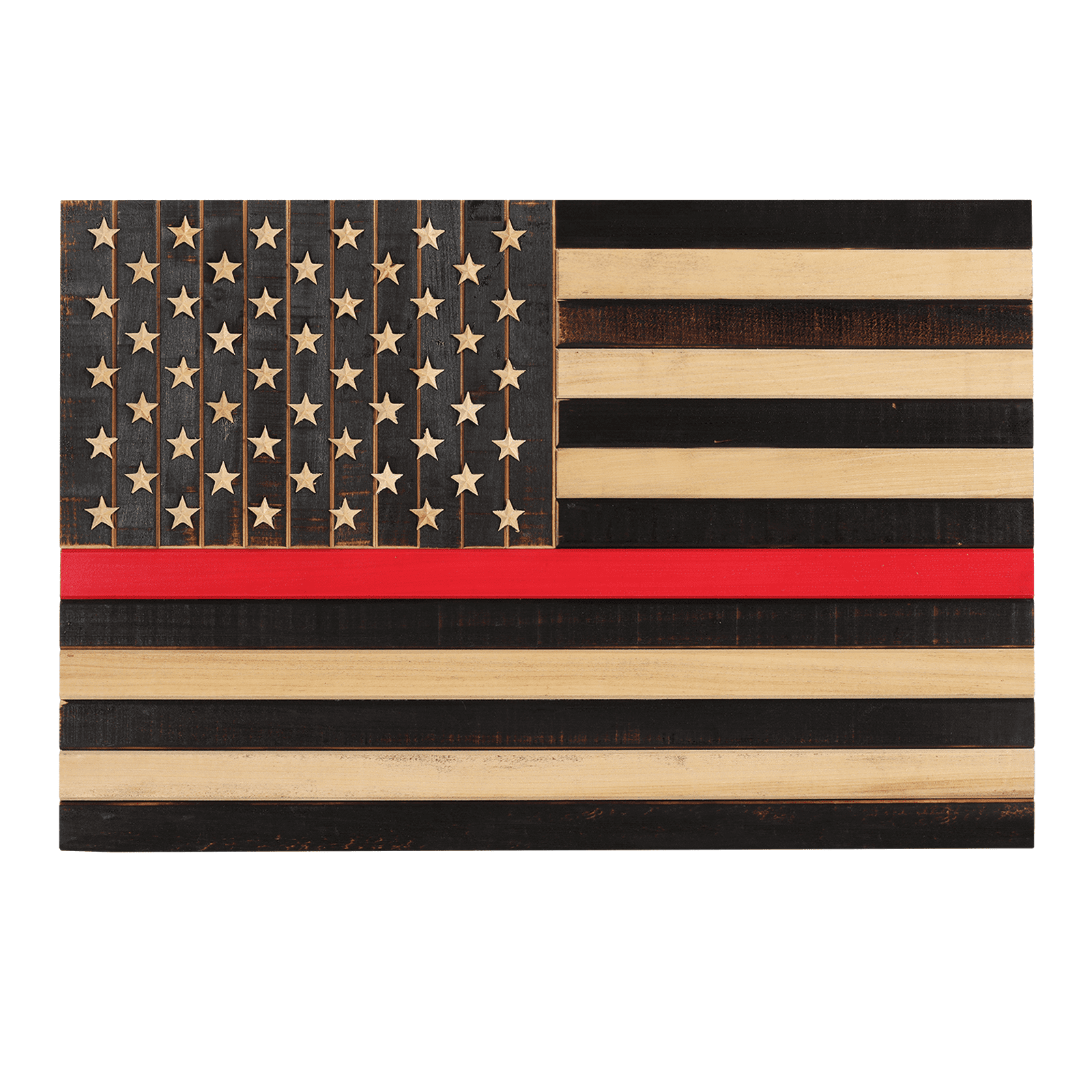 CONSDAN Wooden American Flag Wall Decor, Handcrafted Wall Art, USA Grown Hardwood, Rustic Wood Wall Flags, American Flag Wall Art, American Flag Decor | Thin Red Line, 24"x16"