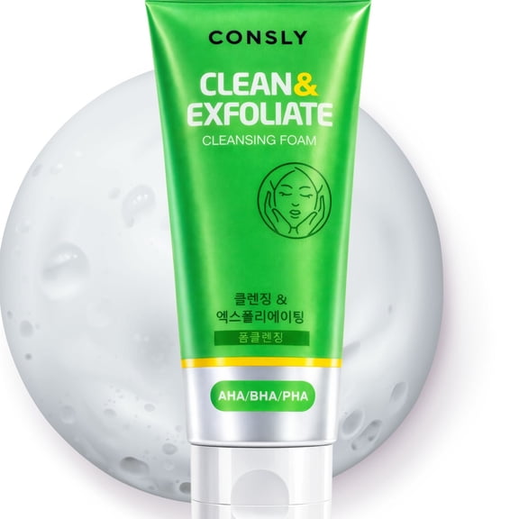CONSLY AHA BHA PHA Exfoliating Facial Cleansing Foam, K-Beauty Korean Face Wash, 4 fl oz
