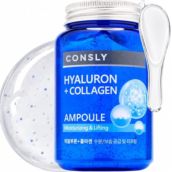 CONSLY Hyaluronic Acid & Collagen Ampoule, K-Beauty 3-in-1 Hydrating Serum, 8.45 fl oz