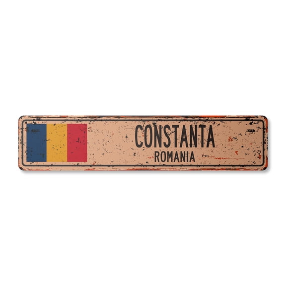 CONSTANTA ROMANIA Vintage Plastic Street Sign Romanian flag city country road wall gift | Indoor/Outdoor | 24" Wide