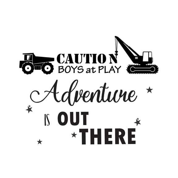 CONSTRUCTION - Caution Boys At Play Adventure Is Out There Quotes Decoration Construction Vehicles Design Vinyl Home Kids Boys Playroom Wall Decal Sticker 10" x 8"