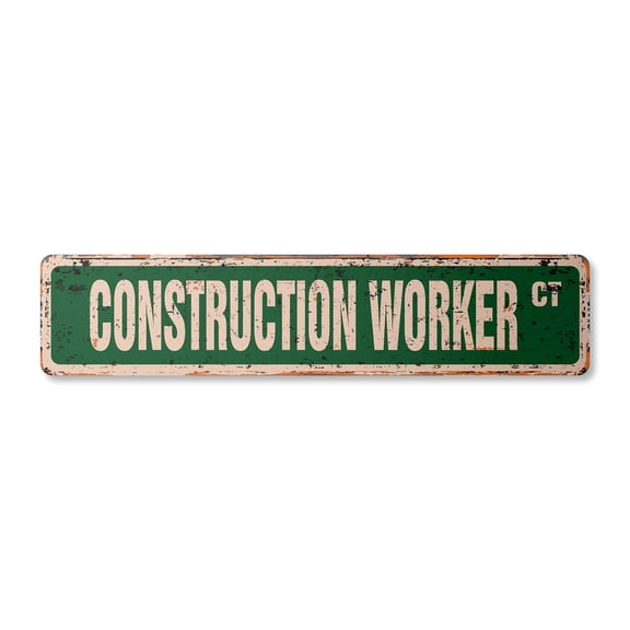 CONSTRUCTION WORKER Vintage Plastic Street Sign carpentry craftsman wood timber lumber | Indoor/Outdoor |  24" Wide