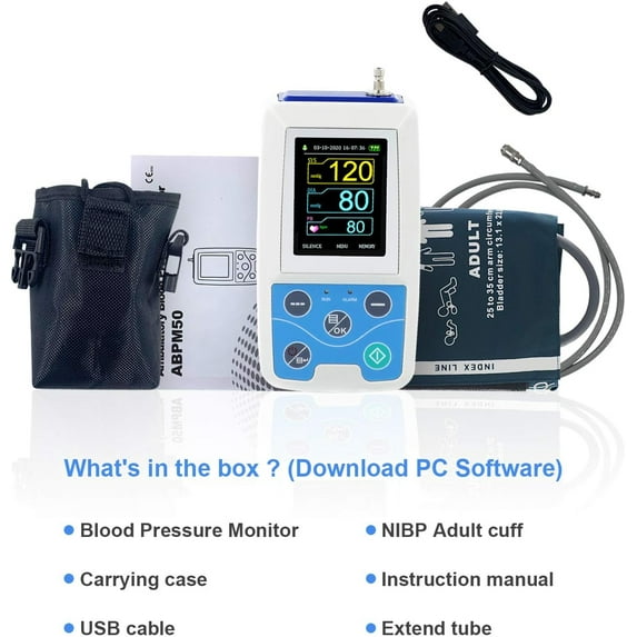 CONTEC ABPM50 Ambulatory Blood Pressure Monitor+Software 24h NIBP Holter(One Adult Cuff) Upper Arm