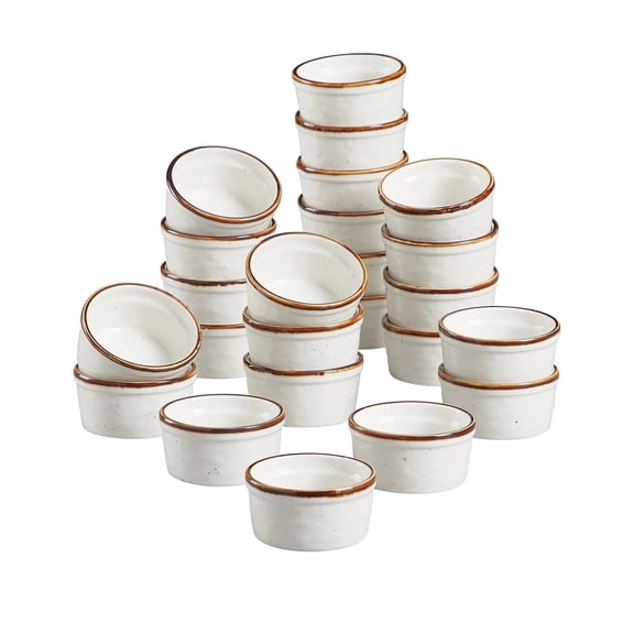 CONTENPO Ceramic Ramekins Speckled with Brown Rim Souffle Dishes Baking Cups for Creme Brulee Pudding Custard 24 Pack 2.15 Ounce