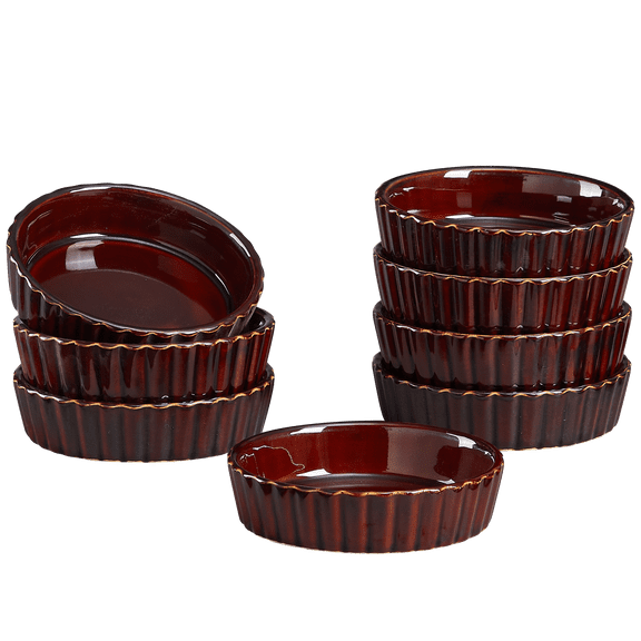 CONTENPO 8 PCS Ramekins,4 Oz Shallow Creme Brulee Dishes for Baking,Souffls, Custards,Fluted Quiche Pans,Chip-Resistant & Stackable,Bronze.