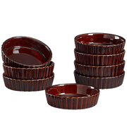 CONTENPO 8 PCS Ramekins,4 Oz Shallow Creme Brulee Dishes for Baking,Souffl s, Custards,Fluted Quiche Pans,Chip-Resistant & Stackable,Bronze.