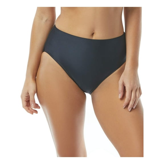 CONTOURS Women's Black Stretch Full Coverage High Waisted Swimsuit Bottom L