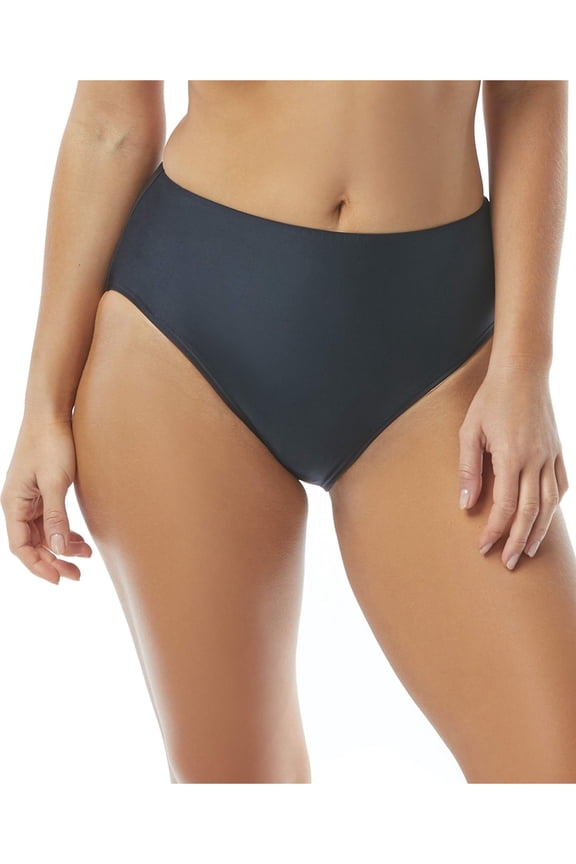 Women's Black Stretch Full Coverage High Waisted Swimsuit Bottom L