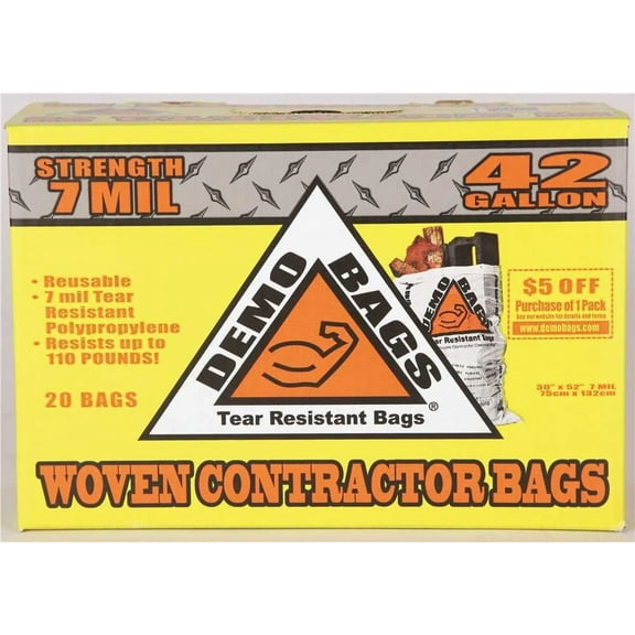 20-pack Demobags Contractor Bags - Tear-Resistant, Unscented, 42 Gal - 20 Pack Residential Use, Standard Application