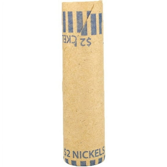 CONTROLTEK $2 Nickel Crimped-End Coin Wrapper Kraft/Blue 1000/Carton (560052)