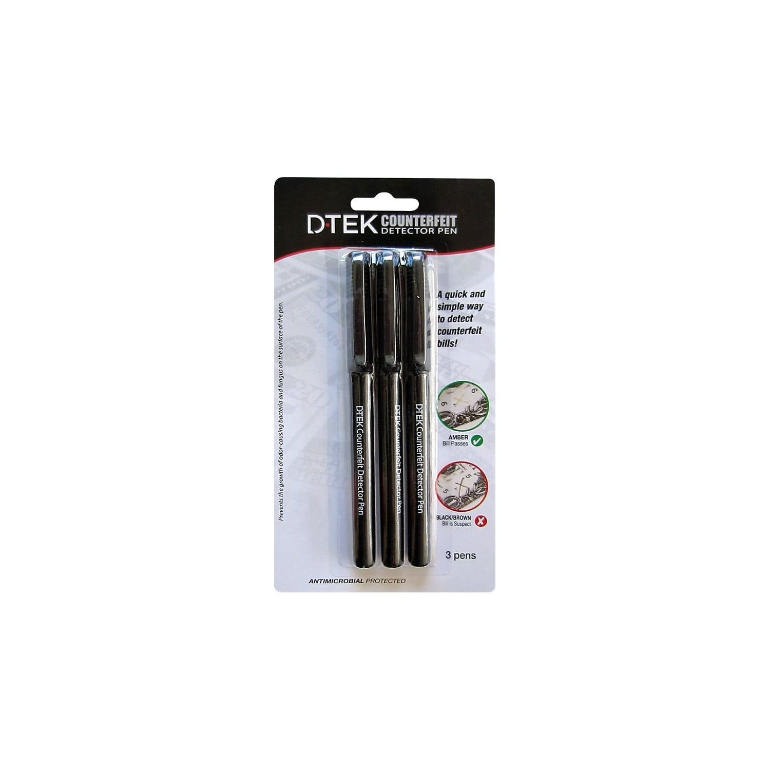 CONTROLTEK Dtek Counterfeit Detector Pens, U.s. Currency, 3/pack 560191
