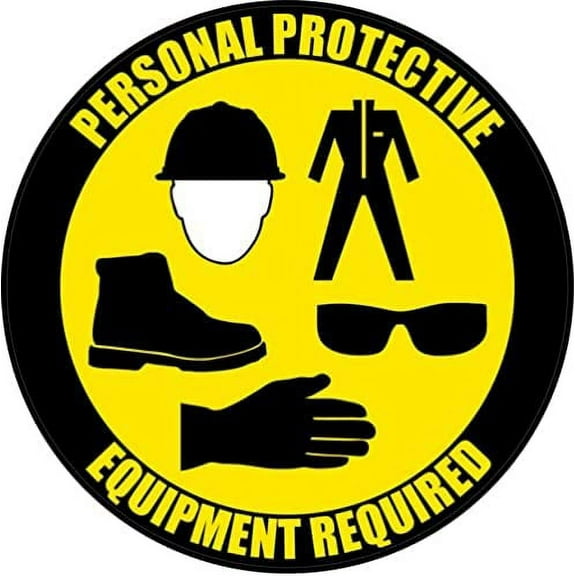 CONTRUCTION SITE Sign- Personal Protective Equipment Required Sticker (Yellow, 12 INCH Diameter , Vinyl Sticker) (ref-2201)