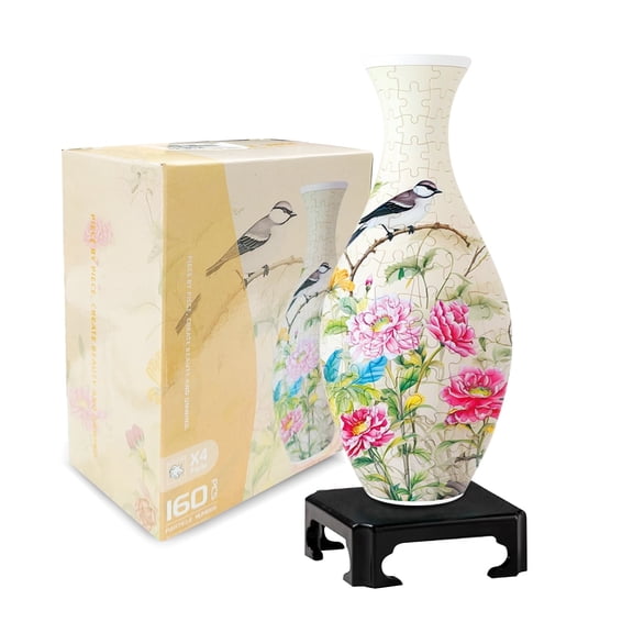 3D Puzzle Vase with 160 3D Jigsaw Puzzle Pieces,Building Block Toy,Christmas Birthday Gifts,for Housewarming for Flower Arrangements & Home Decoration-Peony