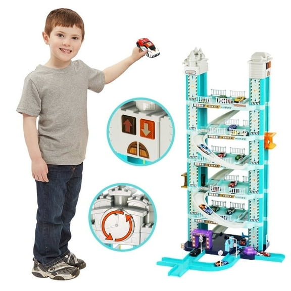 CONUSEA Garage Playset Race Car Track Set, 6 Floors 38in Parking Lot with 2 Cars Toys