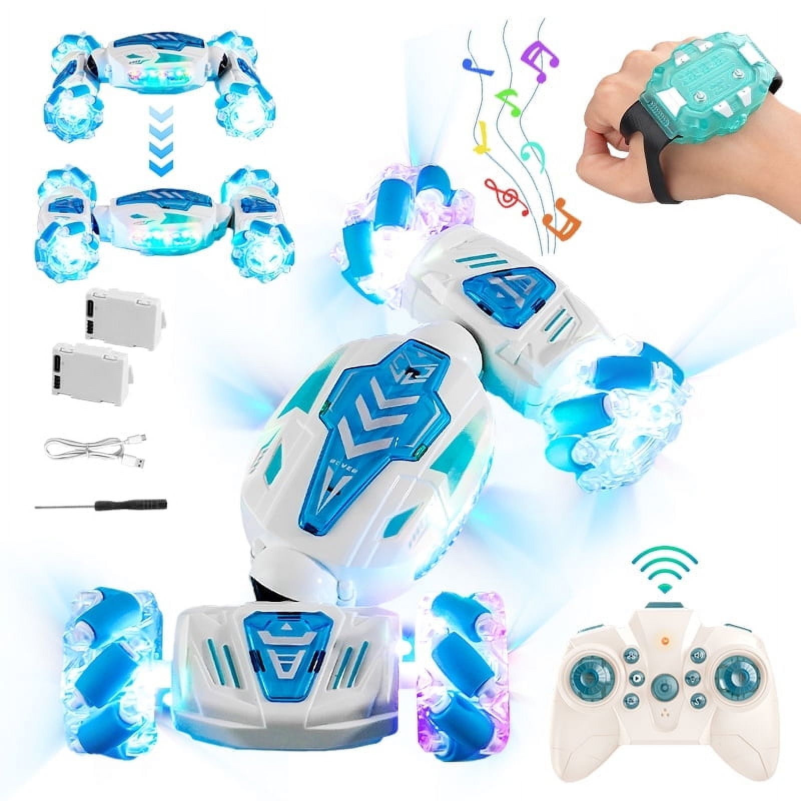 RC Stunt Car Gesture Sensing Remote Control Car with Lights, Music, 2 Rechargeable Batteries