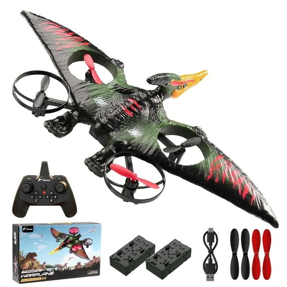 Remote Control Dinosaur Pterosaur RC Plane w/ Headless Mode, Altitude Hold, LED Light, for Kids