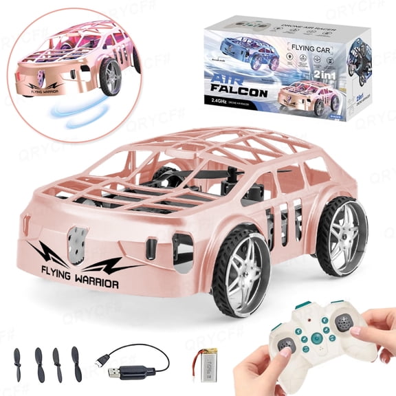 Flying Remote Control Car, 2-in-1 Mini RC Drone & Flying Car with One Key Take Off/Landing, LED Lights for Kids Birthday Gifts