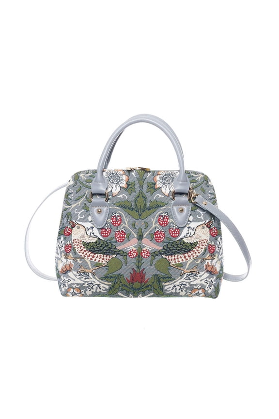 William Morris Strawberry Thief Grey Convertible Top Handle Purse Bag