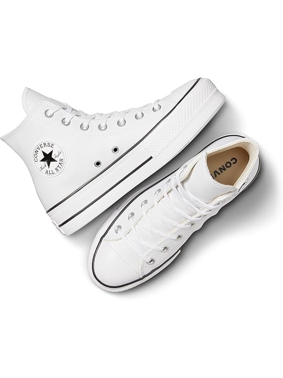 Chuck Taylor All Star Leather Platform Hi Womens Shoes Size 7, Color: White/Black