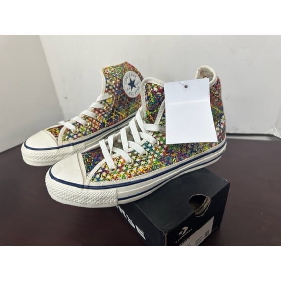CONVERSE WOMENS EGRET/MULTI/NAVY 564871C CTAS HI TOP WOMENS 9