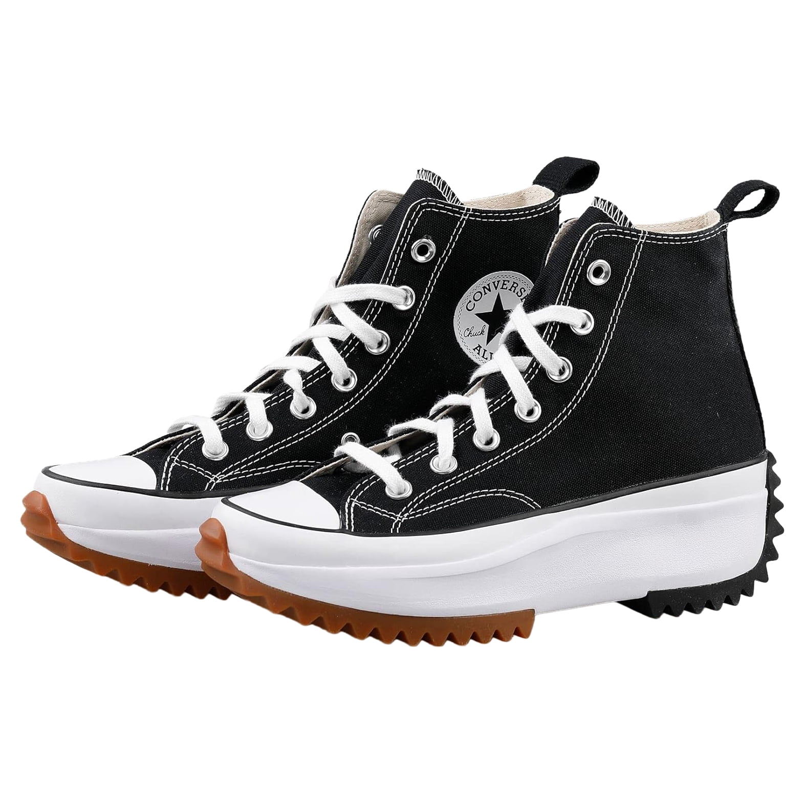 Womens Black Logo 1-1/2" Platform Cushioned Treaded Run Star Hike Wedge Lace-Up Athletic Sneakers 5.5