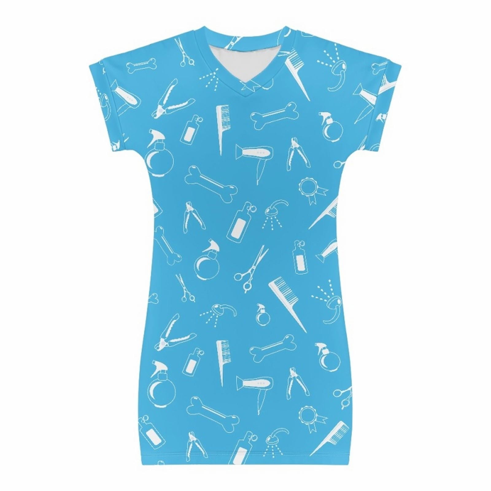 CONYUMN 5T Dresses for Girls Toddler Girl Short Sleeve Crewneck Hair Dryer Scissors Print Dress for 4 To 15 Years Girl Dresses Vestidos Para Niñas Elegantes Girls White Dress (Sky Blue,10)