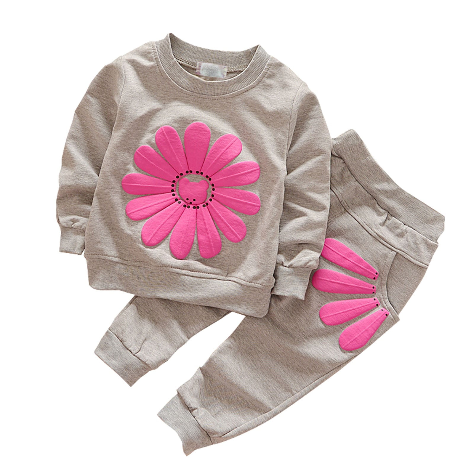 CONYUMN 6 Year Old Girl Clothes Girls Set Spring/Autumn Long Sleeve Daisy Print Pullover Sweater Top+Petal Print Double Pocket Pants Set Party Birthday School Girls Clothes Size 7 (Gray,110)