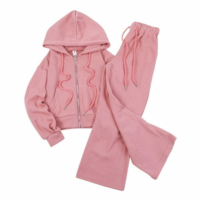CONYUMN Cute Outfits for Girls 10-12 Summer Little Child Girls Spring and Aumtm Sports Outfits Solid Color Print Cotton Blend Two Pieces Set Kid Clothes Ropa Para Niña De 5 Años (Pink,7-8 Years)