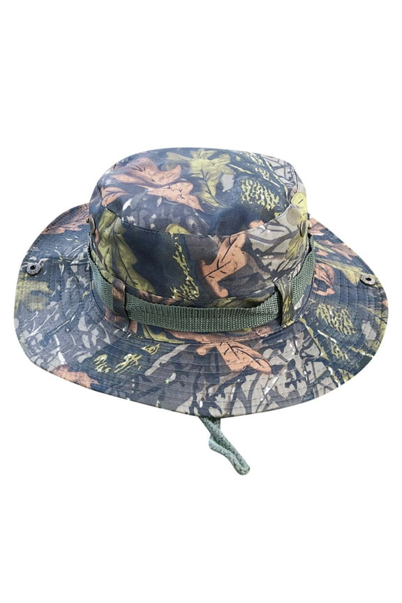 Fedora Camouflage Round Brim Hat Plaid Cloth for Men and Women Mountaineering Outdoor Fisherman Hat Sunvisor Hat Double Sided Men 's Fedoras Cowboys Hat (J,One Size)