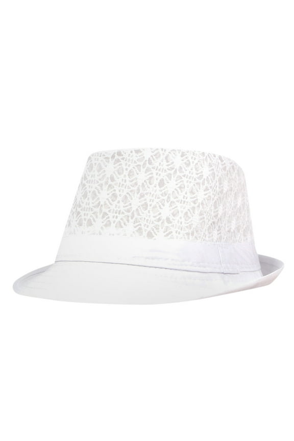 Fedora Hat Packable Breathable Hollow Sun Summer Beach Hat Cuban Trilby Men Women Men Fedora Hats Cow Boy Hat (White,One Size)