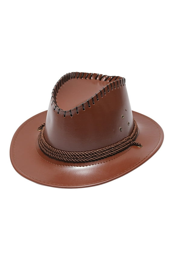 Fedoras Adult Fashion Sun Protection Solid Western Cowboy Hat Leather Windproof Hat Fedora for Men Cowboy Hat (Brown,One Size)