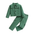 thumbnail image 1 of CONYUMN Girls 2Pcs Set Kids Girls Harajuku Fall Set Solid Color Long Sleeve Denim Jacket Long Pants Two Pc Set Back To School Outfits for Girls 10-12 (Green,4T), 1 of 6