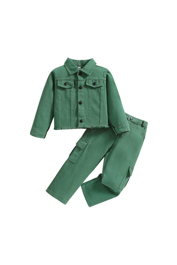 Girl Clothes Size 7-8 Girls Fall Fashion Long Sleeve Denim Jacket Long Pants Two Pc Set Girl Clothes Size 6 Girls Size 5 Clothes 6X Girls Clothes (Green,5T)