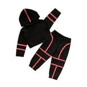 CONYUMN Girls Outfits Size 10-12 Kids Toddler Baby Girls Boys Autumn Winter Cotton Long Sleeve Hooded Hoodie Sweatshirt Set Clothes Girl Outfits Girls 6T Clothes Girls Winter Clothes (Black,110)