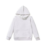 CONYUMN Hooded Sweatshirt Kids Child Toddler Boys Girls Solid Long Sleeve Drawstring Hooded Sweatshirt Pullover Blouse Tops with Pocket (White,150)