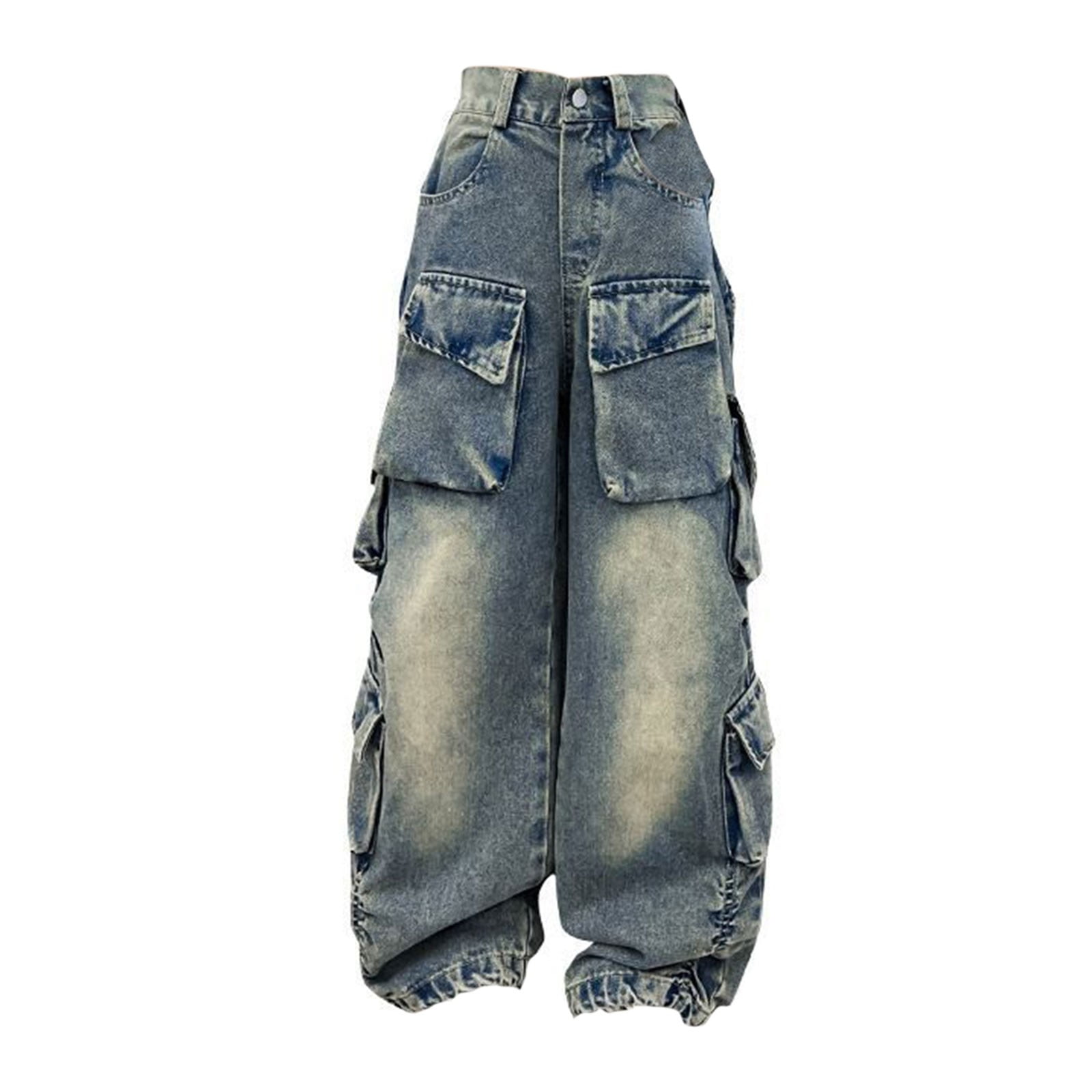 GETADME 2025 Grunge Y2K Streetwear Washed Blue Baggy Pleated Jeans Pants For Women Clothing Distressed Wide Leg Loose Old Lady Trousers