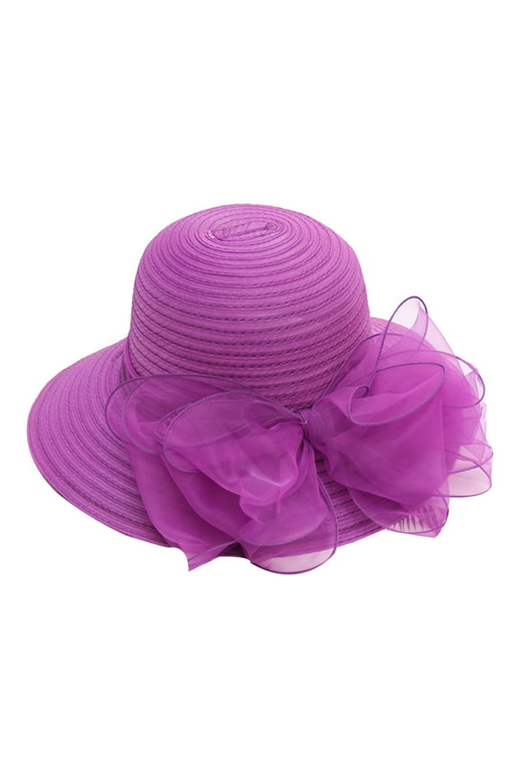 Organza Church Dress Hat Women's Elegant Dress Caps Fascinator Bridal Cap British Tea Party Wedding Hat Summer Bow Tea Party Hats (Purple,One Size)
