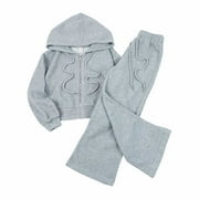 CONYUMN Size 6 Girls Clothes Summer Little Child Girls Spring and Aumtm Sports Outfits Solid Color Print Cotton Blend Two Pieces Set Girls Size 6 Clothes Girls Size 6 Clothes (Gray,5-6 Years)