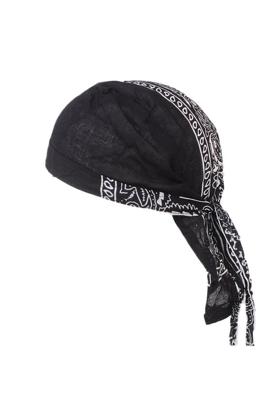 Skull Cap for Men Women Bandana Cotton Cap Sweat Wicking Beanie Cap Bandanna Biker Head Wrap Quick Drying Hat Biker Bandana (Black,One Size)